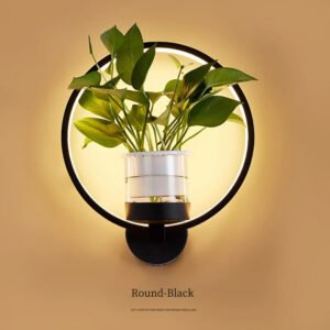 black circle wall mounter 360 degree grow light with self watering glass pot for home & office | ideal for growing phothos